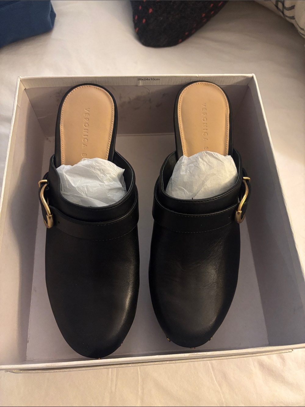 Veronica Beard Hendrix Clog Mule Black Leather Gold Buckle Size 9.5